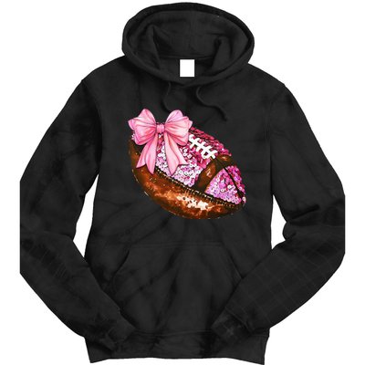 American Football Coquette Bow Autumn Thanksgiving Game Day Tie Dye Hoodie