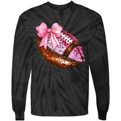 American Football Coquette Bow Autumn Thanksgiving Game Day Tie-Dye Long Sleeve Shirt