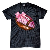 American Football Coquette Bow Autumn Thanksgiving Game Day Tie-Dye T-Shirt