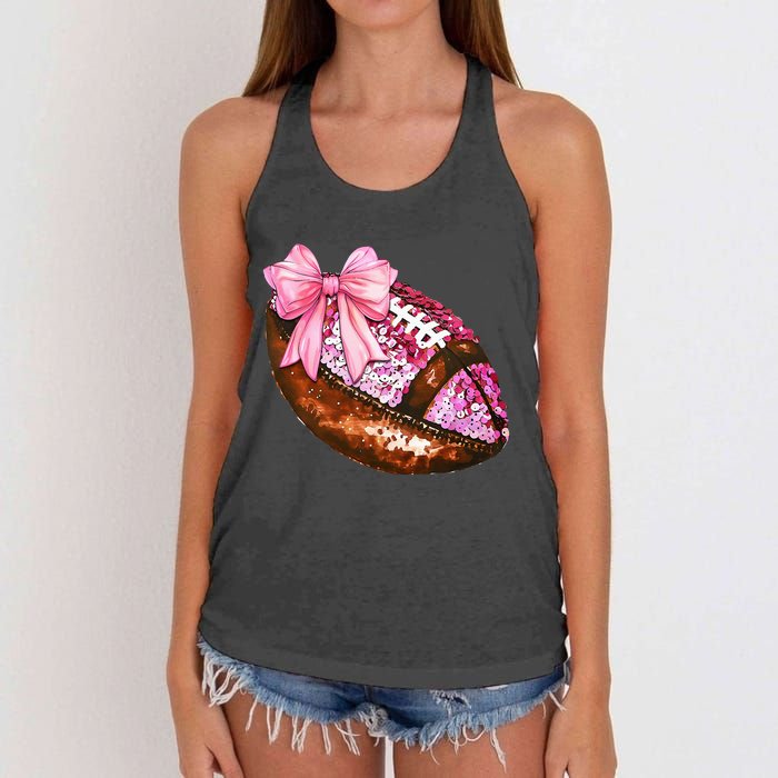 American Football Coquette Bow Autumn Thanksgiving Game Day Women's Knotted Racerback Tank