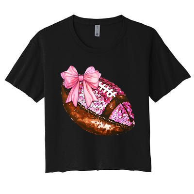 American Football Coquette Bow Autumn Thanksgiving Game Day Women's Crop Top Tee