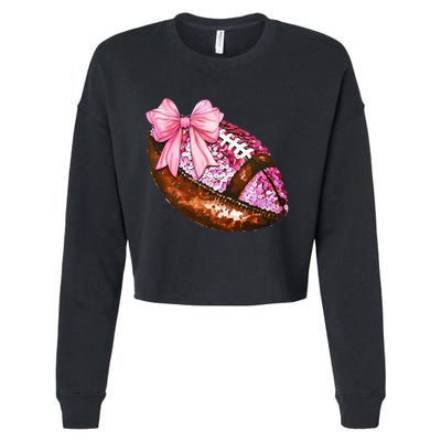 American Football Coquette Bow Autumn Thanksgiving Game Day Cropped Pullover Crew