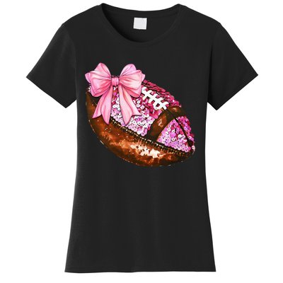 American Football Coquette Bow Autumn Thanksgiving Game Day Women's T-Shirt