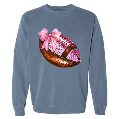 American Football Coquette Bow Autumn Thanksgiving Game Day Garment-Dyed Sweatshirt