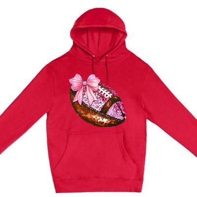 American Football Coquette Bow Autumn Thanksgiving Game Day Premium Pullover Hoodie