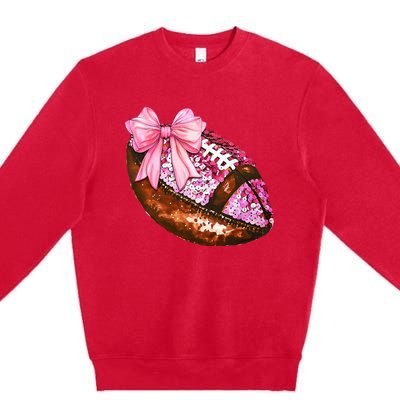 American Football Coquette Bow Autumn Thanksgiving Game Day Premium Crewneck Sweatshirt