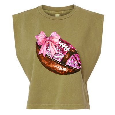 American Football Coquette Bow Autumn Thanksgiving Game Day Garment-Dyed Women's Muscle Tee