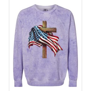 American Flag Christian Cross Jesus 4th Of July Patriotic Colorblast Crewneck Sweatshirt