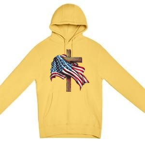 American Flag Christian Cross Jesus 4th Of July Patriotic Premium Pullover Hoodie