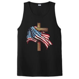 American Flag Christian Cross Jesus 4th Of July Patriotic PosiCharge Competitor Tank