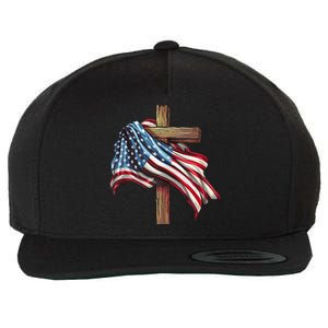 American Flag Christian Cross Jesus 4th Of July Patriotic Wool Snapback Cap