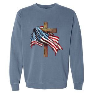 American Flag Christian Cross Jesus 4th Of July Patriotic Garment-Dyed Sweatshirt