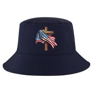 American Flag Christian Cross Jesus 4th Of July Patriotic Cool Comfort Performance Bucket Hat