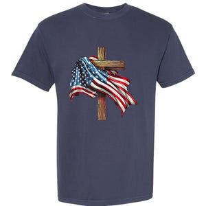 American Flag Christian Cross Jesus 4th Of July Patriotic Garment-Dyed Heavyweight T-Shirt