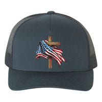 American Flag Christian Cross Jesus 4th Of July Patriotic Yupoong Adult 5-Panel Trucker Hat