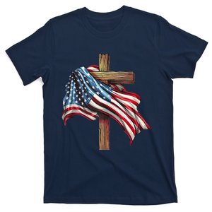 American Flag Christian Cross Jesus 4th Of July Patriotic T-Shirt