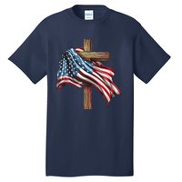 American Flag Christian Cross Jesus 4th Of July Patriotic Tall T-Shirt