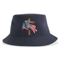 American Flag Christian Cross Jesus 4th Of July Patriotic Sustainable Bucket Hat