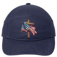 American Flag Christian Cross Jesus 4th Of July Patriotic 7-Panel Snapback Hat