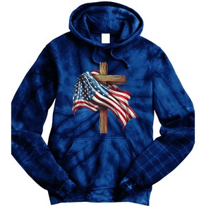 American Flag Christian Cross Jesus 4th Of July Patriotic Tie Dye Hoodie