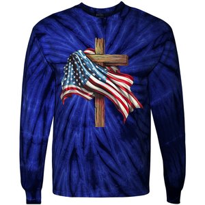 American Flag Christian Cross Jesus 4th Of July Patriotic Tie-Dye Long Sleeve Shirt