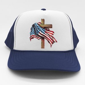 American Flag Christian Cross Jesus 4th Of July Patriotic Trucker Hat