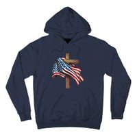 American Flag Christian Cross Jesus 4th Of July Patriotic Tall Hoodie