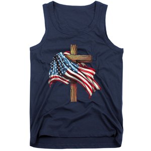 American Flag Christian Cross Jesus 4th Of July Patriotic Tank Top