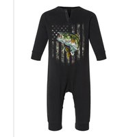 American Flag Camo Bass Fish Fishing Infant Fleece One Piece