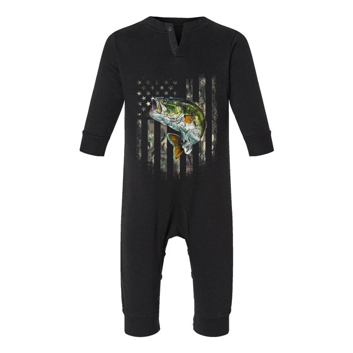 American Flag Camo Bass Fish Fishing Infant Fleece One Piece