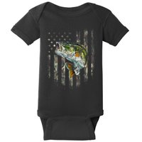 American Flag Camo Bass Fish Fishing Baby Bodysuit