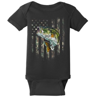 American Flag Camo Bass Fish Fishing Baby Bodysuit