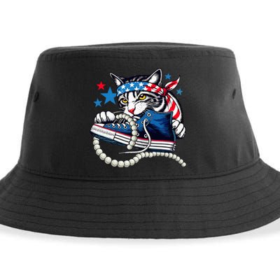 American Flag Cats Trump 2024 Anti Kamala Cat Shoes Sustainable Bucket Hat