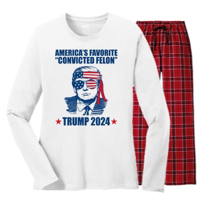 Americas Favorite Convicted Felon Trump 2024 Election Women's Long Sleeve Flannel Pajama Set 