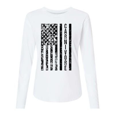 American Flag Carnivore Meat Eater Womens Cotton Relaxed Long Sleeve T-Shirt