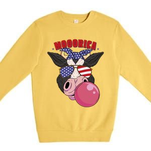 American Flag Cow Chewing Gum Usa Flag Stars Stripes Funny Gift Premium Crewneck Sweatshirt