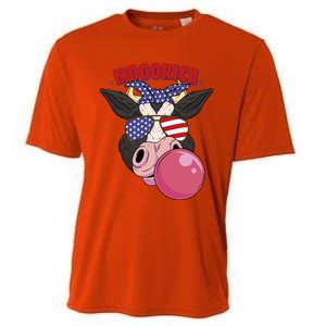 American Flag Cow Chewing Gum Usa Flag Stars Stripes Funny Gift Cooling Performance Crew T-Shirt