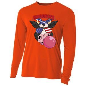 American Flag Cow Chewing Gum Usa Flag Stars Stripes Funny Gift Cooling Performance Long Sleeve Crew