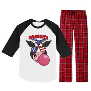 American Flag Cow Chewing Gum Usa Flag Stars Stripes Funny Gift Raglan Sleeve Pajama Set