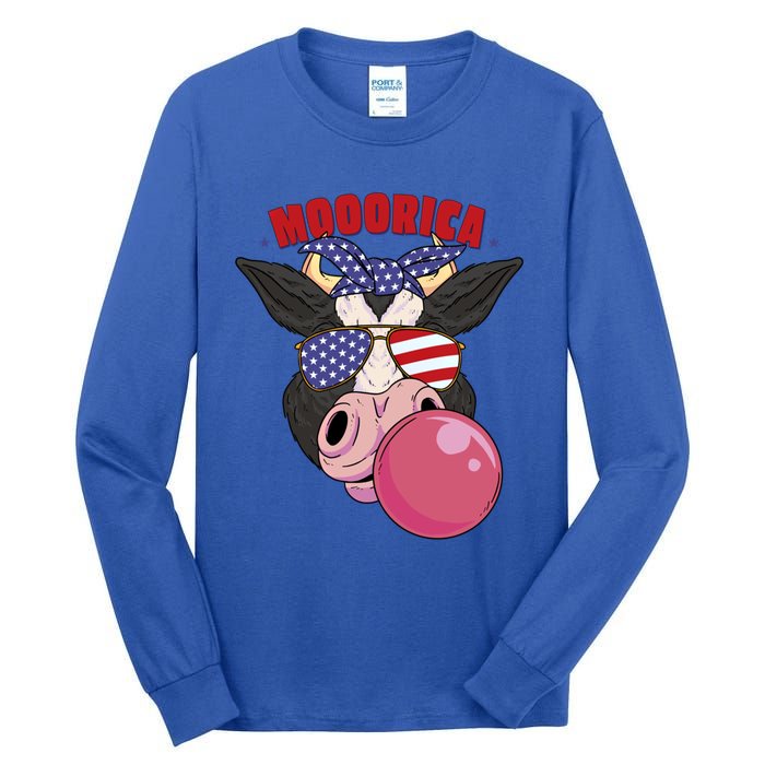 American Flag Cow Chewing Gum Usa Flag Stars Stripes Funny Gift Tall Long Sleeve T-Shirt