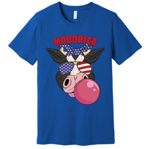 American Flag Cow Chewing Gum Usa Flag Stars Stripes Funny Gift Premium T-Shirt