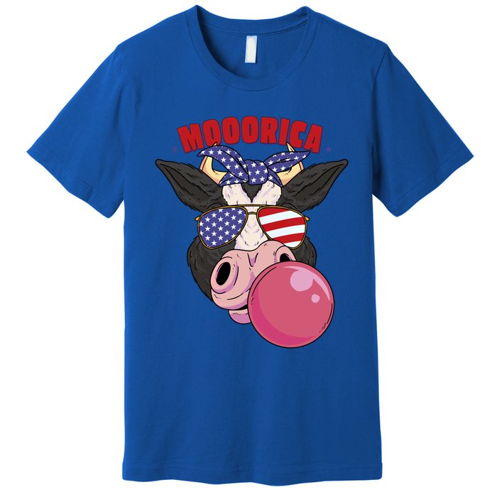 American Flag Cow Chewing Gum Usa Flag Stars Stripes Funny Gift Premium T-Shirt