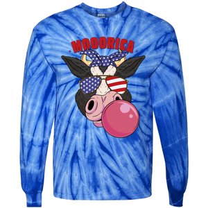 American Flag Cow Chewing Gum Usa Flag Stars Stripes Funny Gift Tie-Dye Long Sleeve Shirt