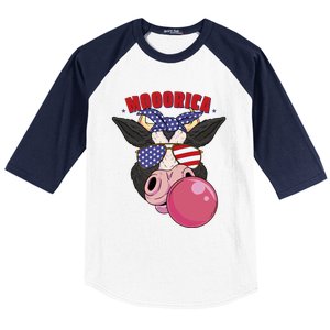 American Flag Cow Chewing Gum Usa Flag Stars Stripes Funny Gift Baseball Sleeve Shirt