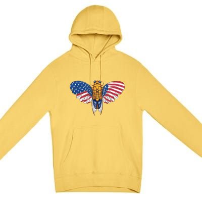 American Flag Cicada 4th Of July Entomologist Insect Bug Gift Premium Pullover Hoodie