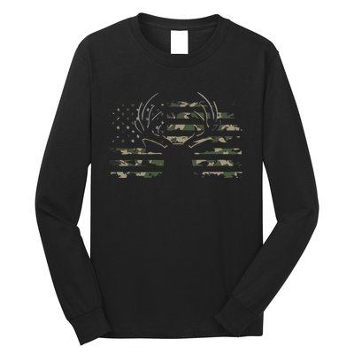 American Flag Camouflage Outdoor Antlers Deer Long Sleeve Shirt