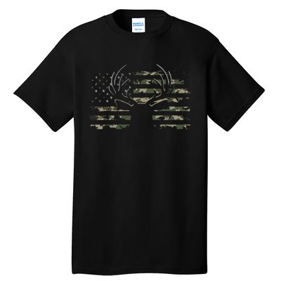 American Flag Camouflage Outdoor Antlers Deer Tall T-Shirt