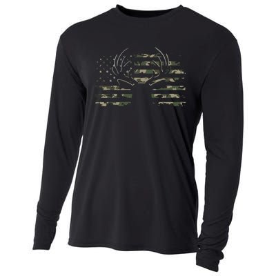 American Flag Camouflage Outdoor Antlers Deer Cooling Performance Long Sleeve Crew