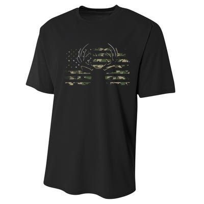 American Flag Camouflage Outdoor Antlers Deer Performance Sprint T-Shirt