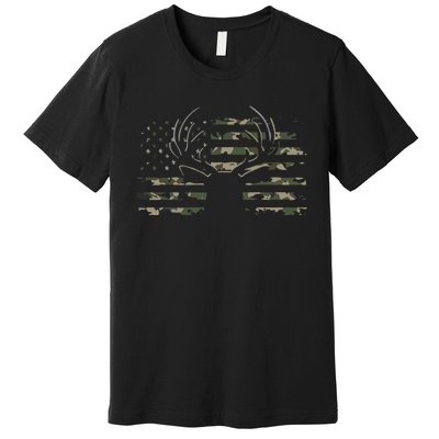 American Flag Camouflage Outdoor Antlers Deer Premium T-Shirt